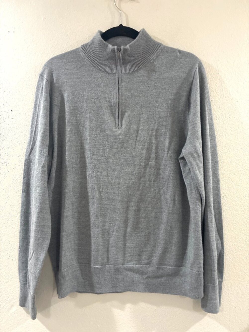 J.Crew men's sweater grey quarter-zip sweater merino Blend wool size Large